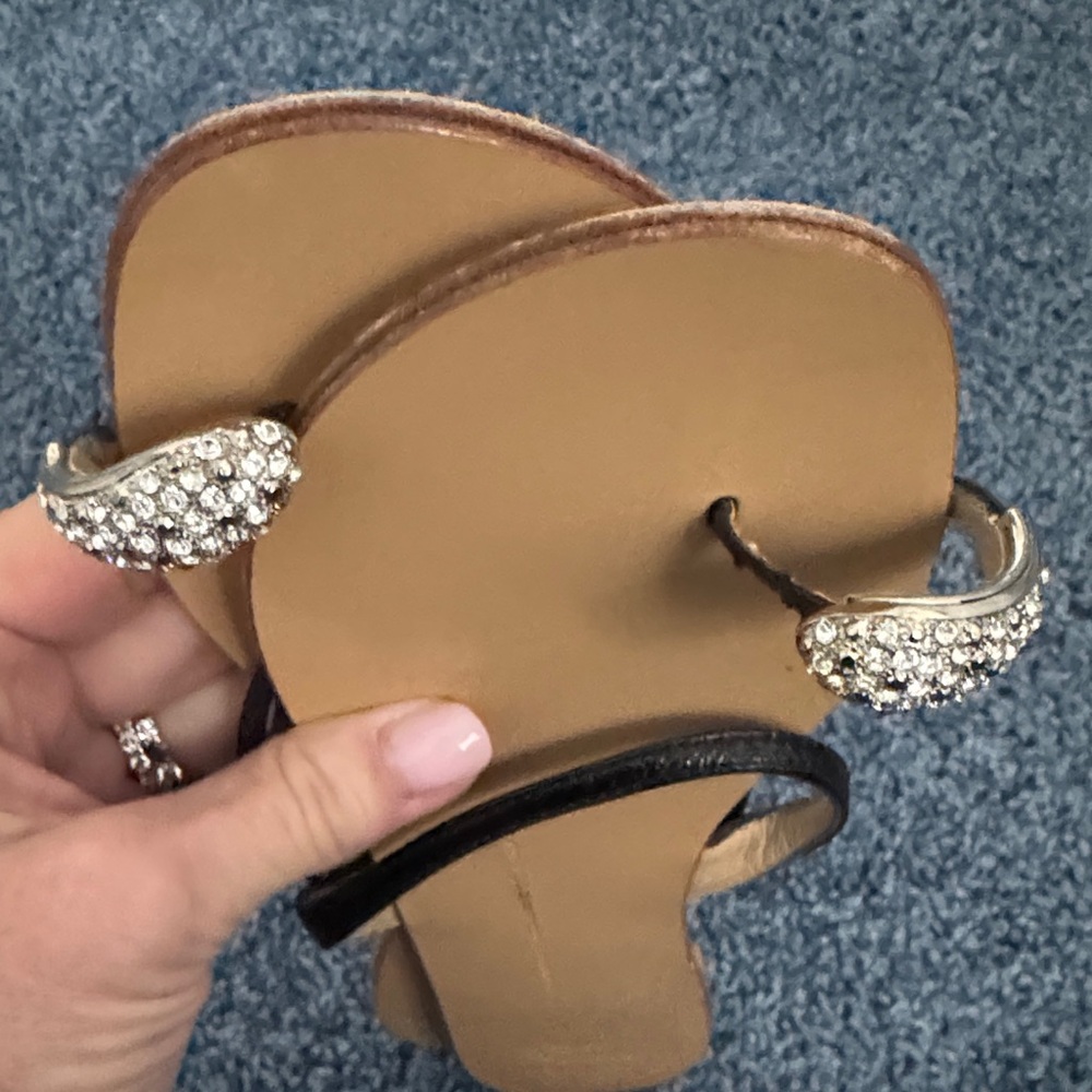 Giuseppe Zanotti Black and Tan Sandals with Rhinestone Embellishments - Picture 6 of 9